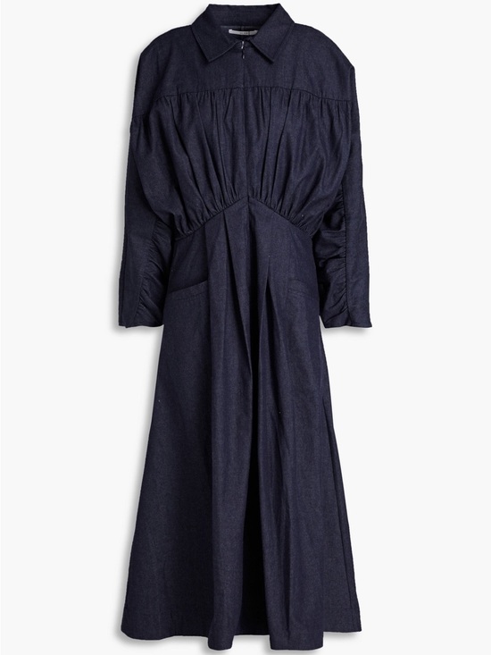 CO Dresses & Skirts - Co Collection Gathered Cotton-Chambray Midi Shirt Maxi Dress XL